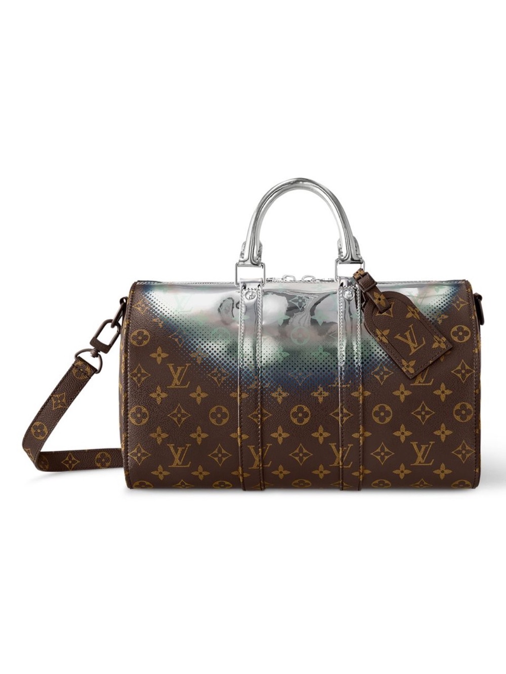 NEW Louis Vuitton Silver Metallic Nebula Keepall Bandoulière 35